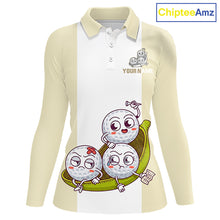 Load image into Gallery viewer, Custom Beige White Womens Golf Team Polo Shirt, Funny Golf Ball Family Design, Matching Team Outfit NHT792