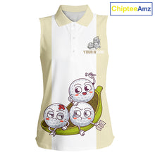 Load image into Gallery viewer, Custom Beige White Sleeveless Womens Golf Team Polo Shirt, Funny Golf Ball Family Design, Matching Team Outfit NHT792