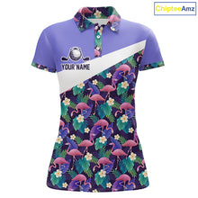 Load image into Gallery viewer, Purple Flamingo Tropical Pattern Womens Golf Polo Shirt Custom Golf Shirts For Golfer NHT584