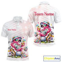Load image into Gallery viewer, Funny Flamingo Golf Shirt With Pattern Pink Tropical – Personalized Name &amp; Team Custom Polo for Men NHT597