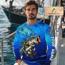 Load image into Gallery viewer, Custom Name Royal Blue Bass Fishing Jersey - Personalized 3D Long Sleeve Fishing Shirt For Men