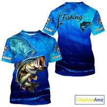 Load image into Gallery viewer, Custom Name Royal Blue Bass Fishing Jersey - Personalized 3D Fishing T - Shirt 