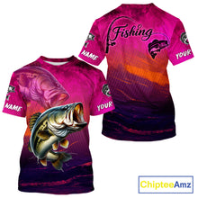 Load image into Gallery viewer, Custom Name Hot Pink Bass Fishing Jersey - Personalized 3D Fishing T - Shirt 