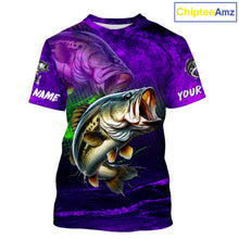 Load image into Gallery viewer, Custom Name Purple Lime Bass Fishing Jersey - Personalized 3D Fishing T - Shirt 
