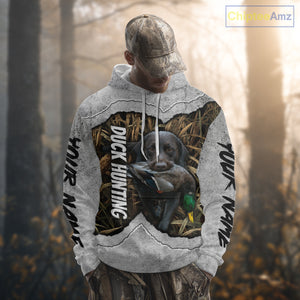 Waterfowl Duck Hunting Shirt – Gray Camo Personalized with Black Lab, Hunting Clothes NHT174