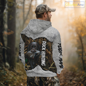 Waterfowl Duck Hunting Shirt – Gray Camo Personalized with Black Lab, Hunting Clothes NHT174