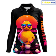 Load image into Gallery viewer, Personalized Funny Duck Cool Womens Golf Polo Shirt – Vintage Neon Golf Design