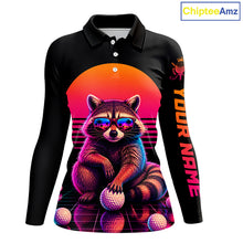 Load image into Gallery viewer, Personalized Funny Raccoon Womens Golf Polo Shirt – Vintage Neon Golf Design