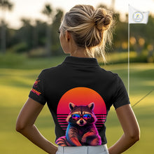 Load image into Gallery viewer, Personalized Funny Raccoon Womens Golf Polo Shirt – Vintage Neon Golf Design