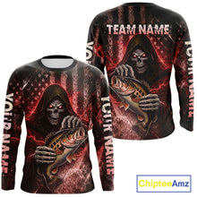 Load image into Gallery viewer, Custom Team Name Grim Reaper Bass Fishing With American Flag - Patriotic Bass Fishing Jersey|Red NHT629