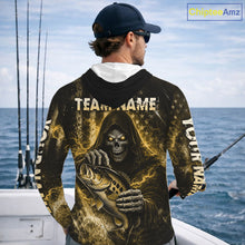 Load image into Gallery viewer, Hooded Custom Team Name Grim Reaper Bass Fishing With American Flag - Patriotic Bass Fishing Jersey|Blue NHT631