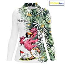 Load image into Gallery viewer, Funny Pink Flamingo Green Tropical Pattern Golf Polo Shirt Custom Golf Shirts For Womens NHT648