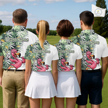 Load image into Gallery viewer, Funny Pink Flamingo Green Tropical Pattern Golf Polo Shirt Custom Golf Shirts For Womens NHT648