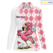 Load image into Gallery viewer, Funny Pink Flamingo Argyle Pink Pattern Golf Polo Shirt Custom Golf Shirts For Womens NHT650