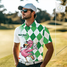 Load image into Gallery viewer, Funny Pink Flamingo Argyle Green Pattern Golf Polo Shirt Custom Golf Shirts For Men NHT651