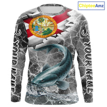 Load image into Gallery viewer, Florida Catfish Camo Gray Custom Long Sleeve Performance Fishing Shirts, Florida Flag Fishing Jerseys NHT659
