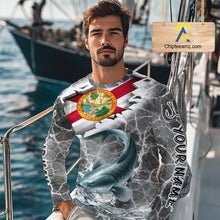 Load image into Gallery viewer, Florida Catfish Camo Gray Custom Long Sleeve Performance Fishing Shirts, Florida Flag Fishing Jerseys NHT659