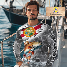 Load image into Gallery viewer, Florida Redfish Camo Gray Custom Long Sleeve Performance Fishing Shirts, Florida Flag Fishing Jerseys NHT660