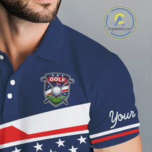 Load image into Gallery viewer, Blue Navy American Flag Mens Golf Polo Shirts Custom Patriotic Team Golf Shirts For Men Golf Gifts NHT693