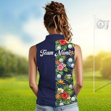 Load image into Gallery viewer, Womens Sleeveless Golf Polo Shirt Green Tropical Flower Leaves Custom Name Golf Polo Shirts, Golfing Gift NHT720