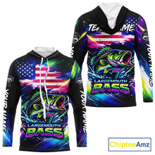Load image into Gallery viewer, Personalized Bass Fishing Jerseys, Custom American Flag Fishing Shirts Long Sleeve Hooded For Men NHT458