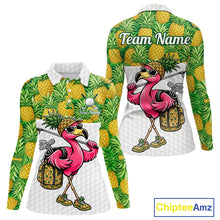 Load image into Gallery viewer, Golfing Flamingo Womens Funny Golf Polo Shirt Custom Yellow Pattern Pineapple Golf Ball Clothes Shirts NHT739