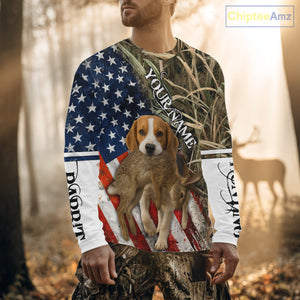 Rabbit Hunting With Beagle 3D US Flag Camo Custom Hunting Shirt, Rabbit Hunting Clothing NHT141