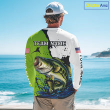 Load image into Gallery viewer, Green Camo Largemouth Bass Fishing Shirts Long Sleeve, Custom Big Bass Fishing Jerseys NHT481