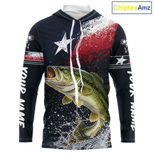 Load image into Gallery viewer, Custom Vintage Bass Long Sleeve Hooded Patriotic Fishing Shirt For Men, Bass Texas Flag Fishing Shirt NHT764
