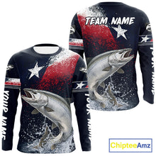 Load image into Gallery viewer, Custom Vintage Chinook Salmon Long Sleeve Patriotic Fishing Shirt For Men, Salmon Texas Flag Fishing Shirt NHT765
