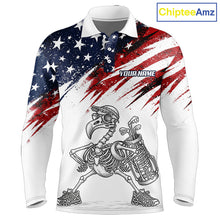 Load image into Gallery viewer, Patriotic Golf Polo Shirt – USA Flag Skull Flamingo Golfer Funny Golf Outfit For Men NHT780