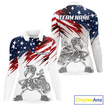 Load image into Gallery viewer, Patriotic Golf Polo Shirt – USA Flag Skull Flamingo Golfer Funny Golf Outfit For Womens NHT780