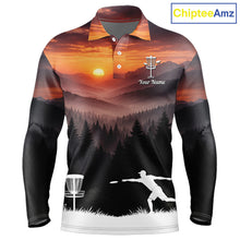 Load image into Gallery viewer, Mens Disc Golf Shirts Custom Mountain Sunset Polo, Lightweight Performance Wear Team Disc Golf Apparel NHT802