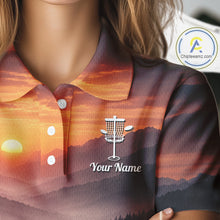 Load image into Gallery viewer, Womens Disc Golf Shirts Custom Mountain Sunset Polo, Lightweight Performance Wear Team Disc Golf Apparel NHT802