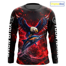 Load image into Gallery viewer, Patriotic Eagle Marlin Fishing Shirt Long Sleeve, Performance Fishing Shirt NHT428