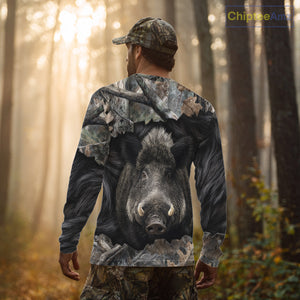 Wild Boar Hunting Black Camouflage Forest 3D Shirt For Hunting Season, Gift For Hunters NHT178
