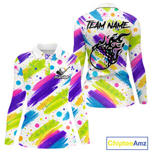 Load image into Gallery viewer, Personalized Colorful Paint Stroke Womens Golf Polo Shirt Flaming Golf Ball Custom Best Team Golf Shirts NHT624