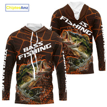 Load image into Gallery viewer, Largemouth Bass Fishing, Fishing Shirts Long Sleeve Hooded Scale, Fishing Gift | Orange NHT393