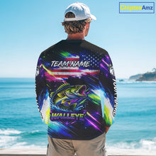 Load image into Gallery viewer, Personalized Walleye Fishing Jerseys, Custom American Flag Fishing Shirts Long Sleeve For Men NHT637