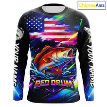 Load image into Gallery viewer, Personalized Redfish Fishing Jerseys, Custom American Flag Fishing Shirts Long Sleeve For Men NHT641