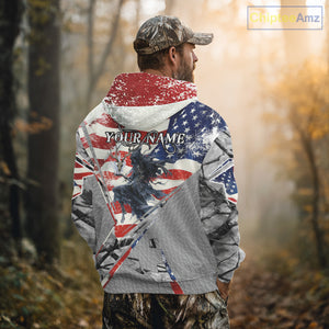Deer Hunting 3D US Flag Camo Gray Grim Reaper Deer Skull Full Printing Custom Name Shirt NHT203