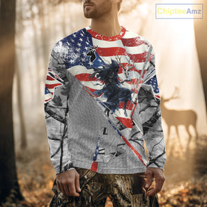 Deer Hunting 3D US Flag Camo Gray Grim Reaper Deer Skull Full Printing Custom Name Shirt NHT203