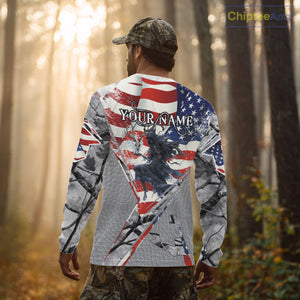 Deer Hunting 3D US Flag Camo Gray Grim Reaper Deer Skull Full Printing Custom Name Shirt NHT203
