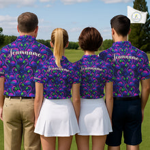Load image into Gallery viewer, Mens Golf Polo Shirt Neon Flamingos Tropical Pattern Custom Name, Golfing Gifts NHT557