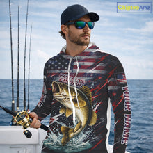 Load image into Gallery viewer, Personalized US Flag Walleye Fishing Shirts Long Sleeve Hooded, Patriotic Walleye Fishing Apparel NHT482