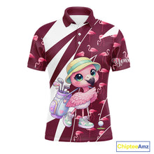 Load image into Gallery viewer, Cute Pink Flamingo Custom Pattern Funny Golf Shirts For Mens, Flamingo Golf Team Shirt NHT593