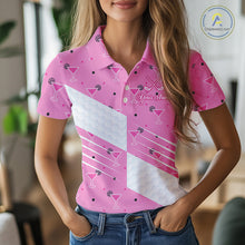 Load image into Gallery viewer, Personalized Womens Golf Polo Shirt With Flamingo Sleep– Funny Cartoon Pattern For Golfer NHT598