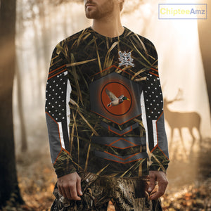 Duck Hunting Shirt with US Flag Camo – Personalized All Over Print Waterfowl Clothing NHT170