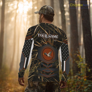 Duck Hunting Shirt with US Flag Camo – Personalized All Over Print Waterfowl Clothing NHT170