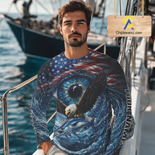 Load image into Gallery viewer, USA Eagle Marlin Fishing Shirt Long Sleeve – Custom Name Patriotic Ocean Eye Design NHT429
